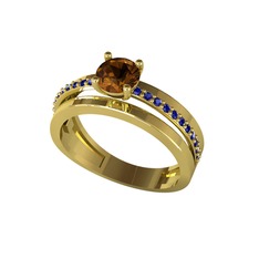 Dumanlı kuvars ve lab safir 925 ayar altın kaplama gümüş yüzük