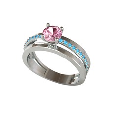 Neda İkili Tektaş Alyans - Pembe kuvars ve akuamarin 18 ayar beyaz altın yüzük #1i9yepa