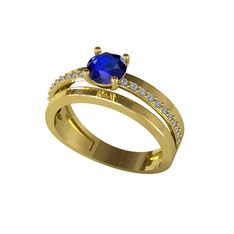 Lab safir ve pırlanta 8 ayar altın yüzük (0.242 karat)