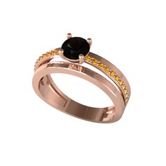 Neda İkili Tektaş Alyans - Siyah zirkon ve sitrin 925 ayar rose altın kaplama gümüş yüzük #1ipa94c