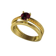 Neda İkili Tektaş Alyans - Kök yakut ve sitrin 14 ayar altın yüzük #1iyou5g