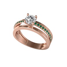 Neda İkili Tektaş Alyans - Swarovski ve kök zümrüt 14 ayar rose altın yüzük #1j5zfo