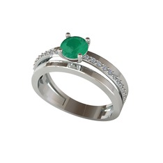 Neda İkili Tektaş Alyans - Kök zümrüt ve pırlanta 925 ayar gümüş yüzük (0.242 karat) #1julcuj