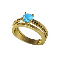 Neda İkili Tektaş Alyans - Akuamarin ve dumanlı kuvars 925 ayar altın kaplama gümüş yüzük #1jvp5bl