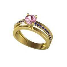 Neda İkili Tektaş Alyans - Pembe kuvars ve lab safir 925 ayar altın kaplama gümüş yüzük #1k0nn4s