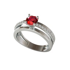 Neda İkili Tektaş Alyans - Garnet ve swarovski 18 ayar beyaz altın yüzük #1kc9dj8
