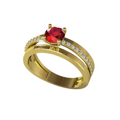Neda İkili Tektaş Alyans - Garnet ve swarovski 14 ayar altın yüzük #1kplfx9