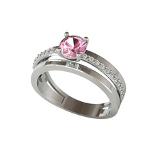 Neda İkili Tektaş Alyans - Pembe kuvars ve swarovski 18 ayar beyaz altın yüzük #1l46vg0