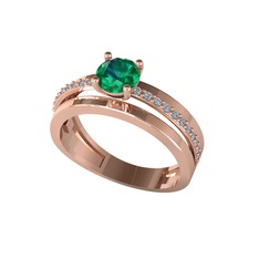 Neda İkili Tektaş Alyans - Yeşil kuvars ve pırlanta 14 ayar rose altın yüzük (0.242 karat) #1lalq3k