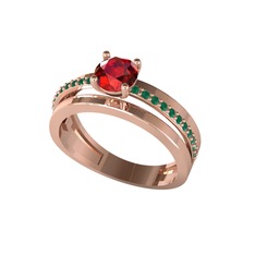 Garnet ve kök zümrüt 8 ayar rose altın yüzük
