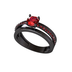 Neda İkili Tektaş Alyans - Garnet 925 ayar siyah rodyum kaplama gümüş yüzük #1myswwz