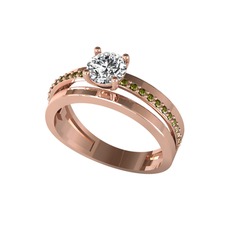 Beyaz zirkon ve peridot 18 ayar rose altın yüzük