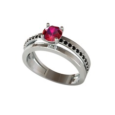 Rodolit garnet ve siyah zirkon 14 ayar beyaz altın yüzük