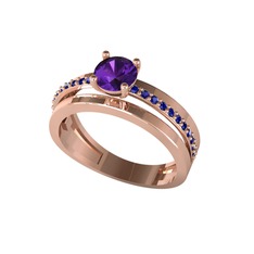 Neda İkili Tektaş Alyans - Ametist ve lab safir 925 ayar rose altın kaplama gümüş yüzük #1njoliq