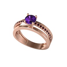 Neda İkili Tektaş Alyans - Ametist ve kök yakut 8 ayar rose altın yüzük #1nzeym