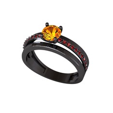 Neda İkili Tektaş Alyans - Sitrin ve garnet 925 ayar siyah rodyum kaplama gümüş yüzük #1o3rp06