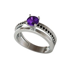 Neda İkili Tektaş Alyans - Ametist ve siyah zirkon 18 ayar beyaz altın yüzük #1ok63rj
