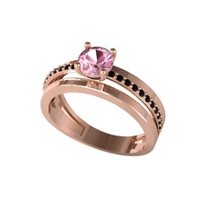 Pembe kuvars ve siyah zirkon 925 ayar rose altın kaplama gümüş yüzük