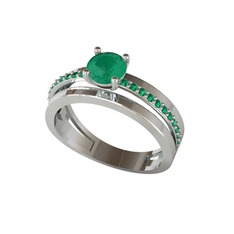 Neda İkili Tektaş Alyans - Kök zümrüt ve yeşil kuvars 14 ayar beyaz altın yüzük #1qb15s8