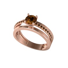 Neda İkili Tektaş Alyans - Dumanlı kuvars 8 ayar rose altın yüzük #1qhwrxj