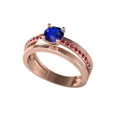 Neda İkili Tektaş Alyans - Lab safir ve rodolit garnet 8 ayar rose altın yüzük #1r2x394