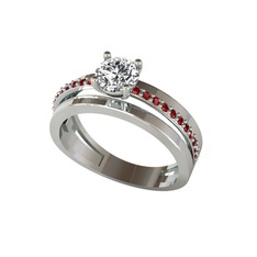 Neda İkili Tektaş Alyans - Beyaz zirkon ve garnet 18 ayar beyaz altın yüzük #1rtm6b9