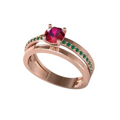 Neda İkili Tektaş Alyans - Rodolit garnet ve kök zümrüt 925 ayar rose altın kaplama gümüş yüzük #1snefot