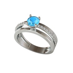 Neda İkili Tektaş Alyans - Akuamarin ve swarovski 925 ayar gümüş yüzük #1st9pwj