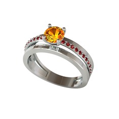 Neda İkili Tektaş Alyans - Sitrin ve garnet 18 ayar beyaz altın yüzük #1te04v1