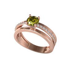 Peridot ve beyaz zirkon 8 ayar rose altın yüzük