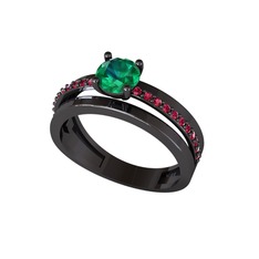 Neda İkili Tektaş Alyans - Yeşil kuvars ve rodolit garnet 925 ayar siyah rodyum kaplama gümüş yüzük #1u8ny7m