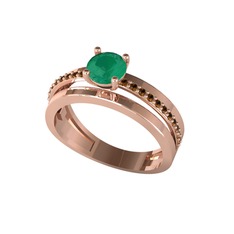Neda İkili Tektaş Alyans - Kök zümrüt ve dumanlı kuvars 8 ayar rose altın yüzük #1ul32k5