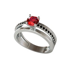Garnet ve siyah zirkon 8 ayar beyaz altın yüzük