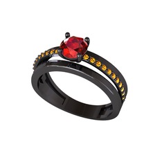 Neda İkili Tektaş Alyans - Garnet ve sitrin 925 ayar siyah rodyum kaplama gümüş yüzük #1uqzioh