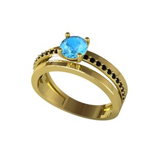 Neda İkili Tektaş Alyans - Akuamarin ve siyah zirkon 8 ayar altın yüzük #1uv7afn