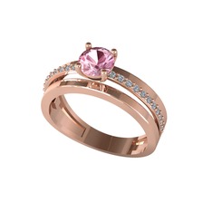 Pembe kuvars ve pırlanta 18 ayar rose altın yüzük (0.242 karat)