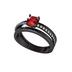 Neda İkili Tektaş Alyans - Garnet ve swarovski 925 ayar siyah rodyum kaplama gümüş yüzük #1wvj0gf
