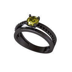 Neda İkili Tektaş Alyans - Peridot ve siyah zirkon 925 ayar siyah rodyum kaplama gümüş yüzük #1wz05zp