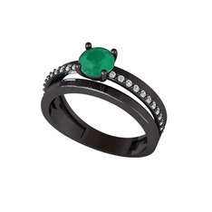 Kök zümrüt ve swarovski 925 ayar siyah rodyum kaplama gümüş yüzük