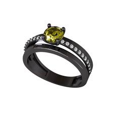 Peridot ve swarovski 925 ayar siyah rodyum kaplama gümüş yüzük