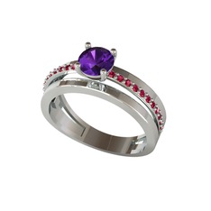 Neda İkili Tektaş Alyans - Ametist ve rodolit garnet 8 ayar beyaz altın yüzük #1ycxd3f