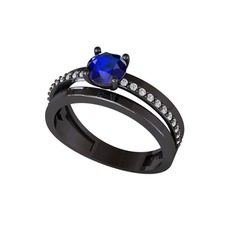 Neda İkili Tektaş Alyans - Lab safir ve swarovski 925 ayar siyah rodyum kaplama gümüş yüzük #1yum9uu
