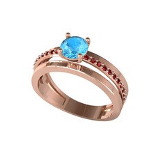 Akuamarin ve garnet 18 ayar rose altın yüzük
