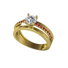Neda İkili Tektaş Alyans - Swarovski ve rodolit garnet 925 ayar altın kaplama gümüş yüzük #2w8mhb