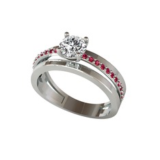 Beyaz zirkon ve rodolit garnet 14 ayar beyaz altın yüzük