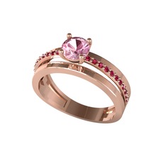 Pembe kuvars ve rodolit garnet 18 ayar rose altın yüzük