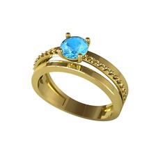 Neda İkili Tektaş Alyans - Akuamarin ve pembe kuvars 14 ayar altın yüzük #3bkrz1