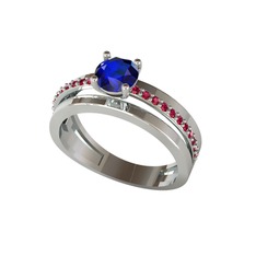 Neda İkili Tektaş Alyans - Lab safir ve rodolit garnet 14 ayar beyaz altın yüzük #3p9cpg