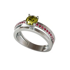 Peridot ve rodolit garnet 14 ayar beyaz altın yüzük