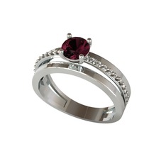 Kök yakut ve pembe kuvars 14 ayar beyaz altın yüzük